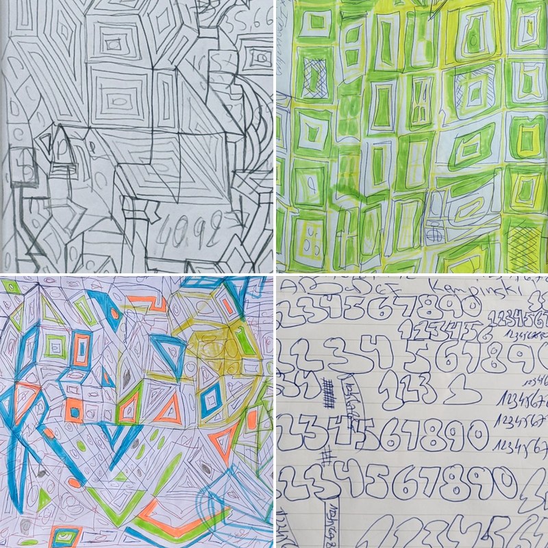 Minutes of a Wandering Mind — a grid of details from four drawings in the series